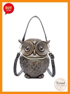 Owl Shaped PVC Vegan Leather Crossbody Purse Detachable Strap Handbag